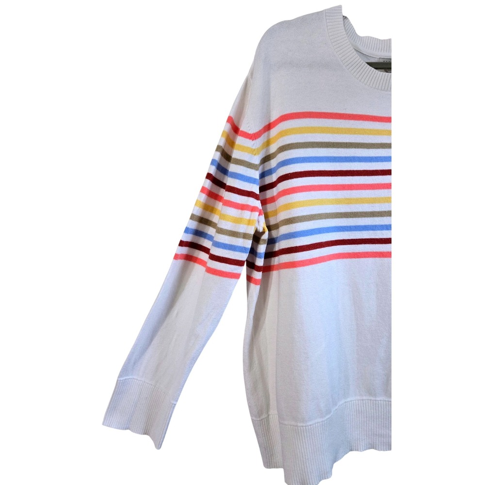 LL Bean Womens 2X Preppy Cotton Cashmere Striped Crewneck Sweater White Multi - Picture 4 of 9